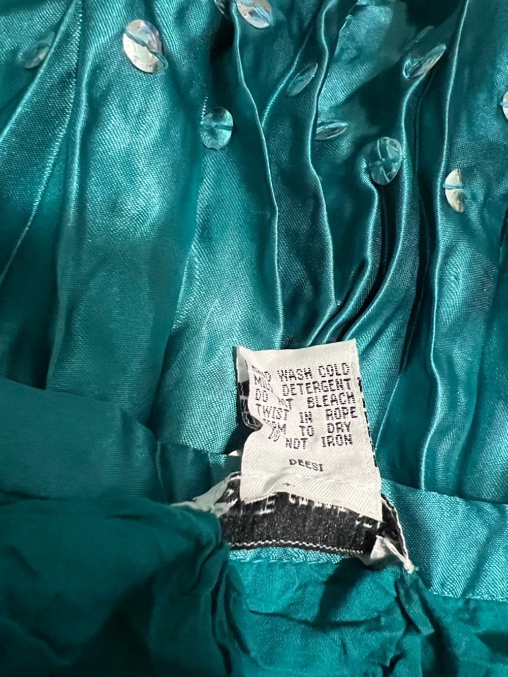 VINTAGE Y2K Avenue Of The Stars Teal Satin Embellished Midi Skirt Whimsigoth MED - Picture 10 of 12